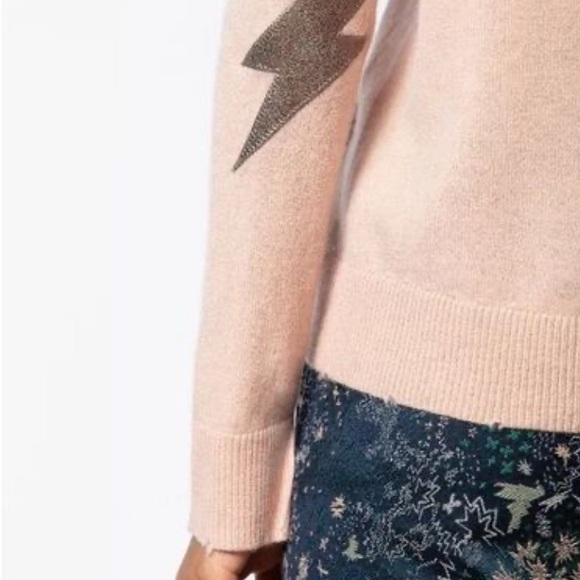 Zadig & Voltaire Cici Patch Cashmere Sweater L NWT Grey Lightening Bolt - Picture 5 of 16